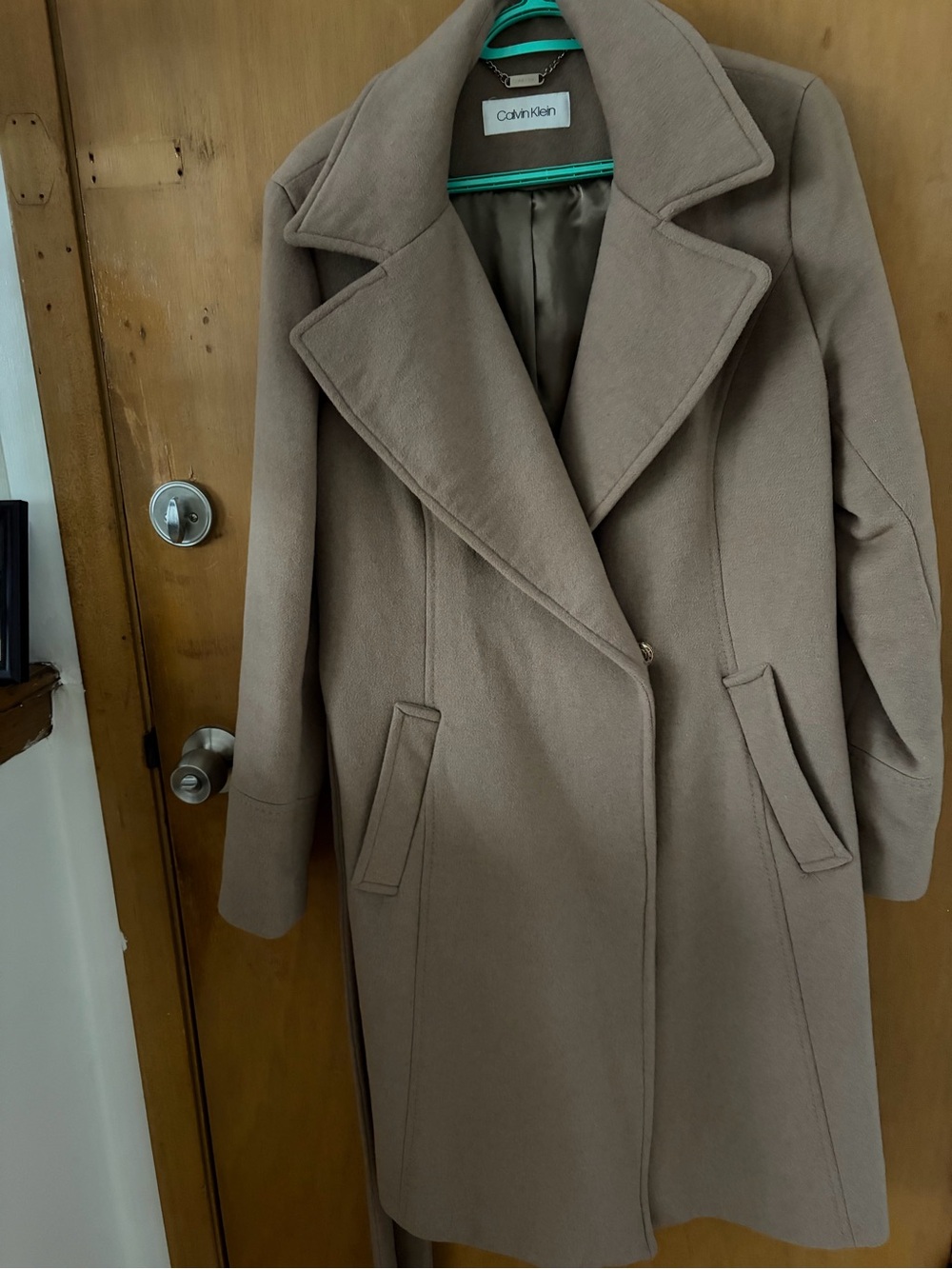 Calvin Klein Women's Taupe Single-Breasted Wool Blend Trench Coat